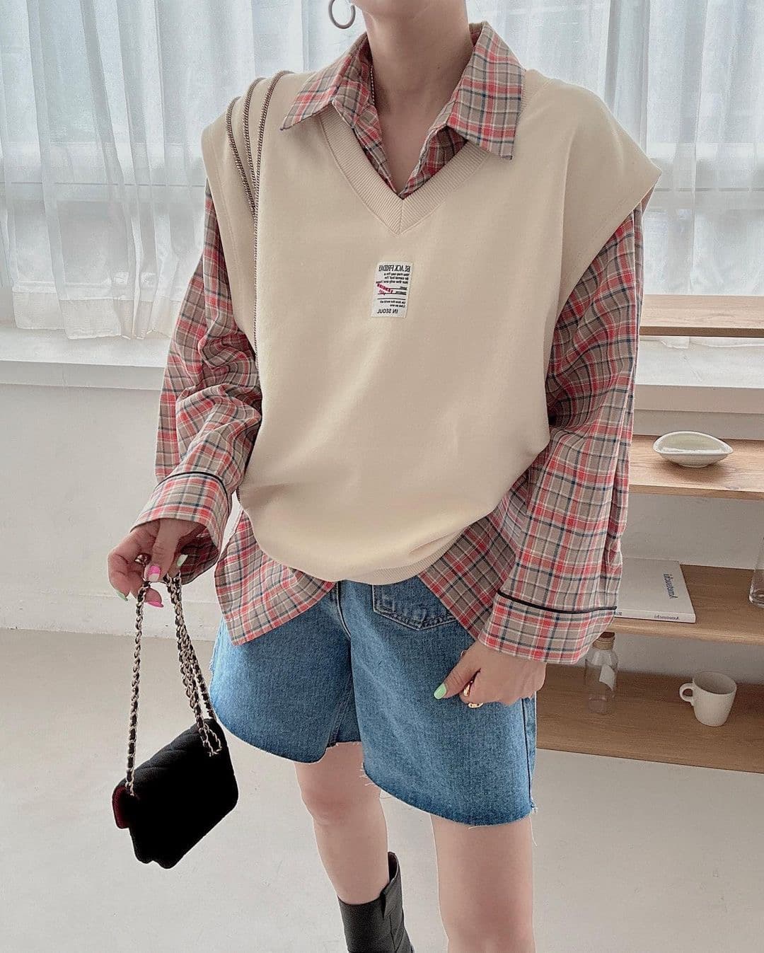 있음 선적 둘 색상 한 부서 캐주얼 프린트 루즈핏 셔츠 상세 이미지 6