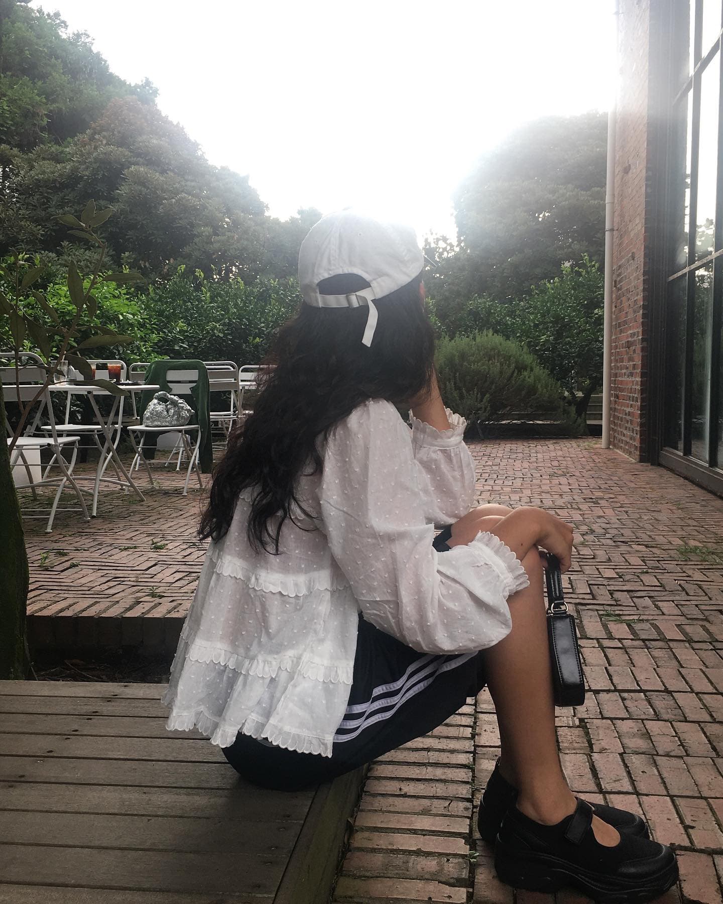 있음 선적 한 부서 달콤함 계단식 패치워크 레이스 루즈핏 라운드 넥 긴팔 맨위 상세 이미지 6