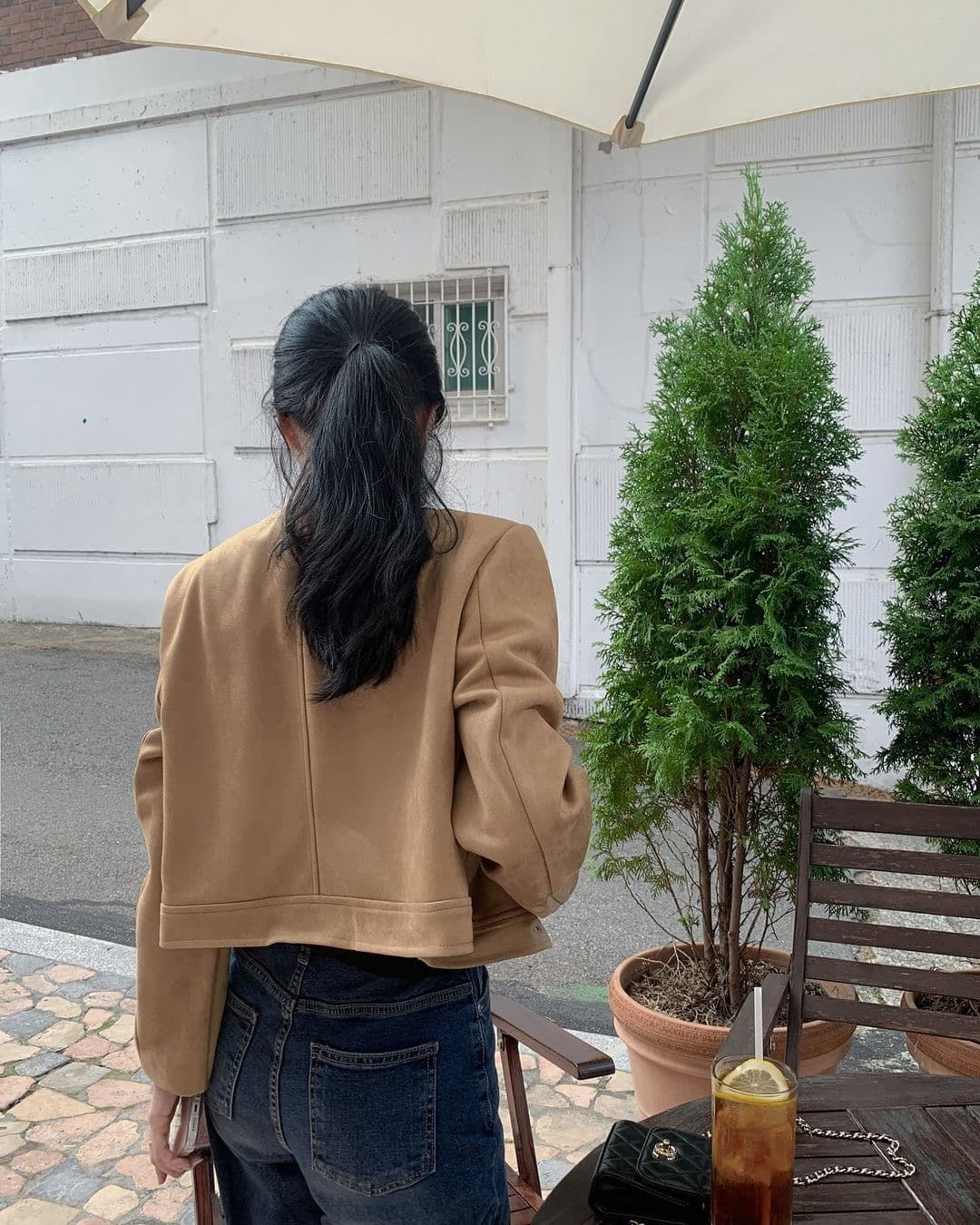 있음 선적 한 부서 캐주얼 스웨이드 원단 라운드 넥 긴팔 재킷 싱글 줄 버튼 이미지 4