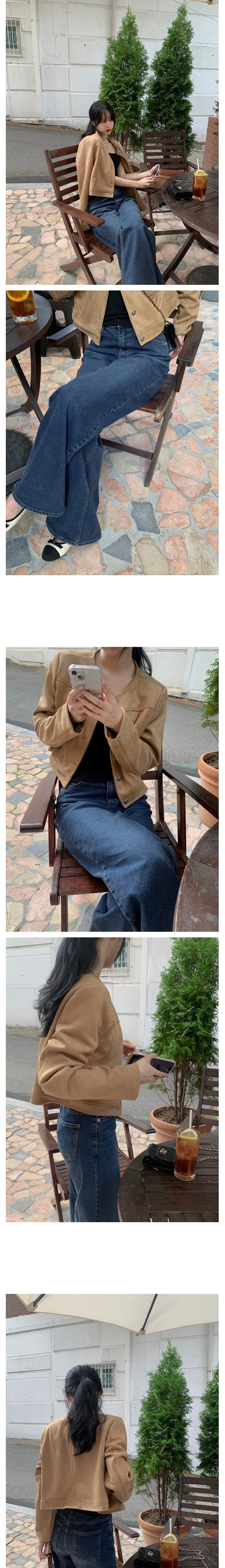 있음 선적 한 부서 캐주얼 스웨이드 원단 라운드 넥 긴팔 재킷 싱글 줄 버튼 상세 이미지 3