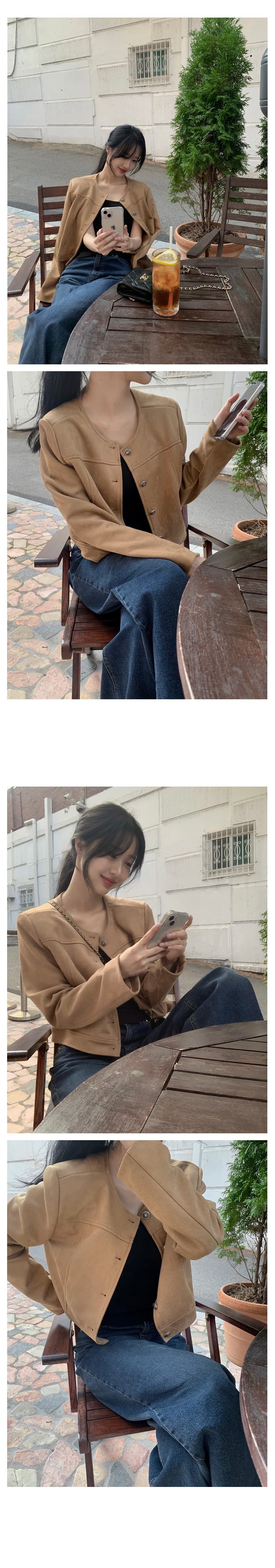 있음 선적 한 부서 캐주얼 스웨이드 원단 라운드 넥 긴팔 재킷 싱글 줄 버튼 상세 이미지 4
