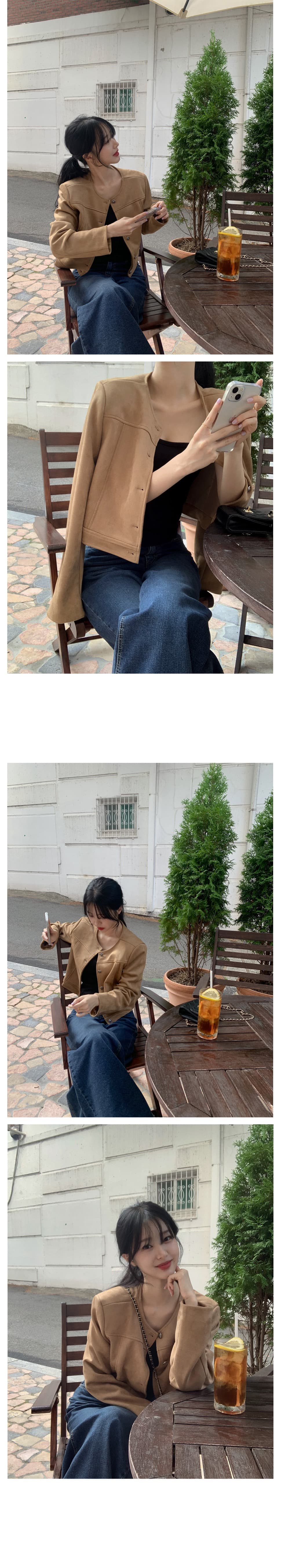 있음 선적 한 부서 캐주얼 스웨이드 원단 라운드 넥 긴팔 재킷 싱글 줄 버튼 상세 이미지 6