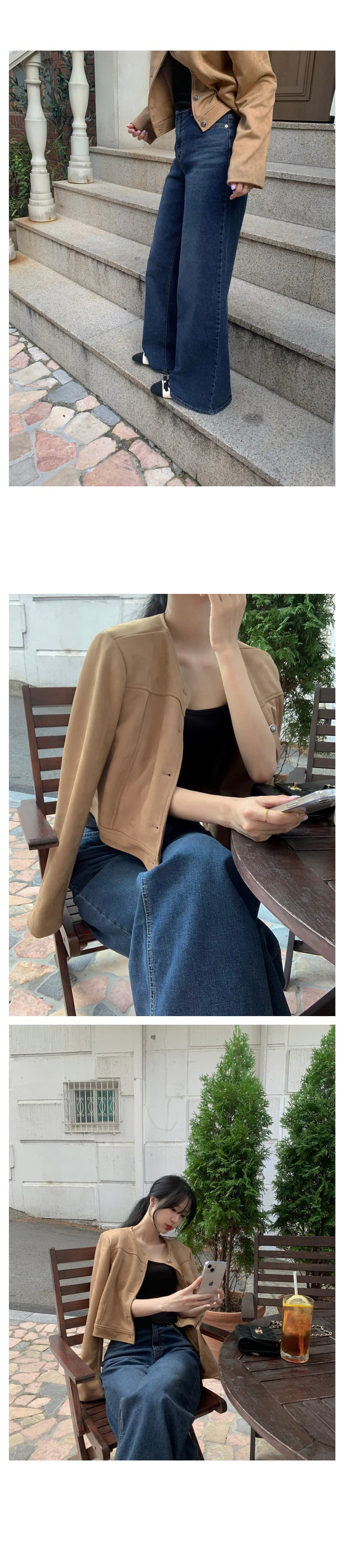 있음 선적 한 부서 캐주얼 스웨이드 원단 라운드 넥 긴팔 재킷 싱글 줄 버튼 상세 이미지 8