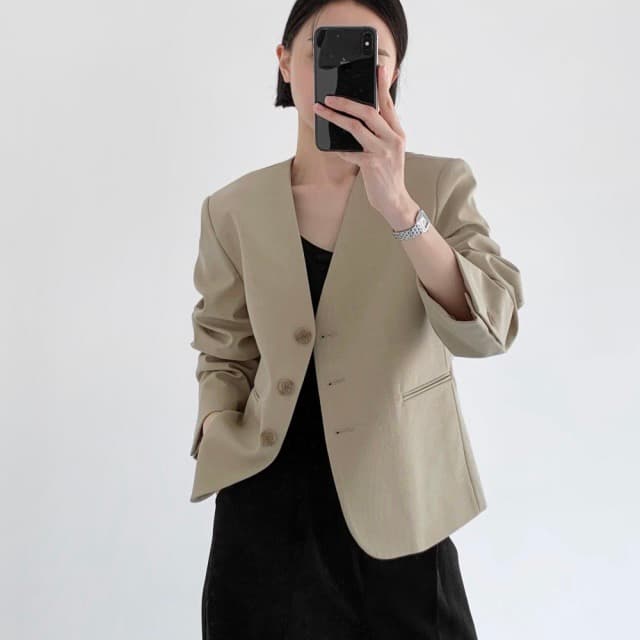 있음 선적 한 부서 미니멀리즘 V넥 정장 긴팔 재킷 이미지 4