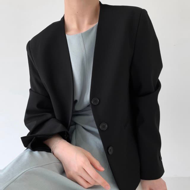 있음 선적 한 부서 미니멀리즘 V넥 정장 긴팔 재킷 이미지 2