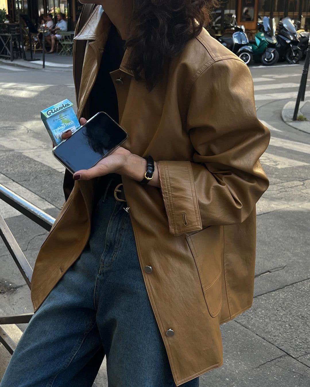 있음 선적 한 부서 레트로 질감 가죽 재킷 재킷 상세 이미지 1