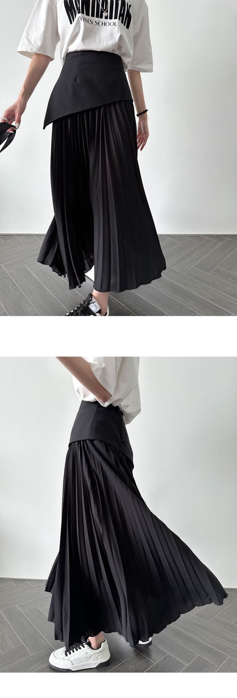 있음 선적 한 부서 패치워크 색상 플리츠 측면 지퍼 반신 스커트 상세 이미지 8