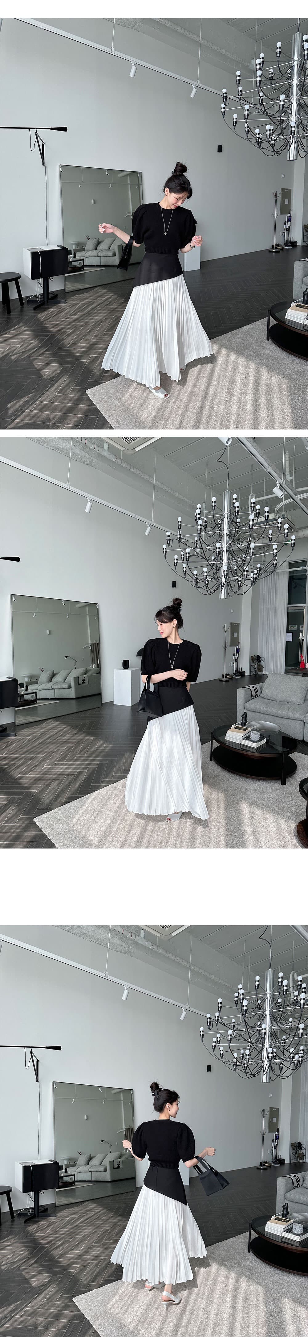있음 선적 한 부서 패치워크 색상 플리츠 측면 지퍼 반신 스커트 상세 이미지 15