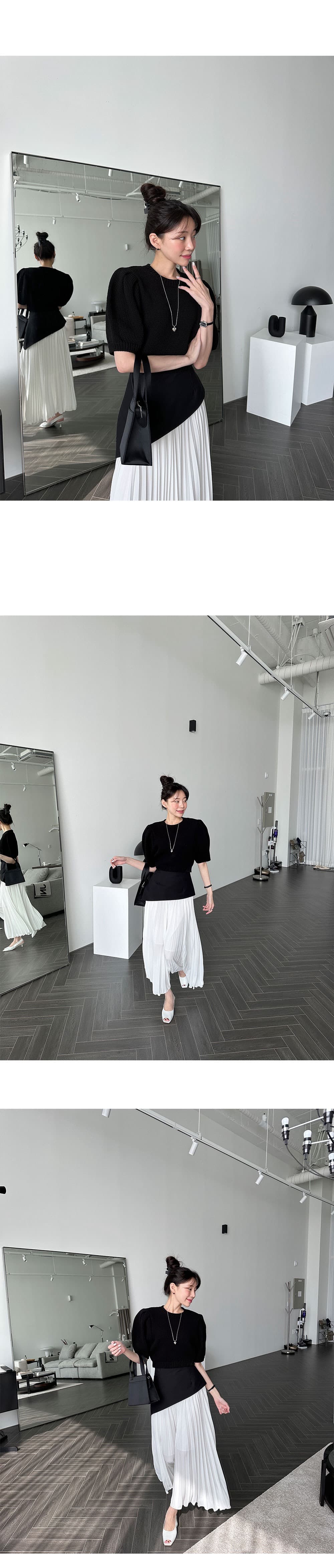 있음 선적 한 부서 패치워크 색상 플리츠 측면 지퍼 반신 스커트 상세 이미지 16