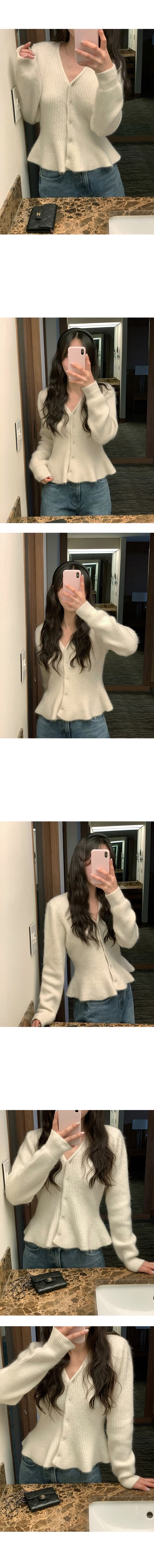 있음 선적 둘 색상 한 부서 V넥 허리 수축 진주 버클 스웨터 오픈 가디건 상세 이미지 1