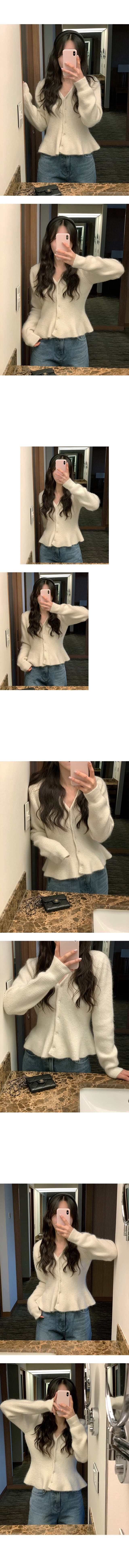 있음 선적 둘 색상 한 부서 V넥 허리 수축 진주 버클 스웨터 오픈 가디건 상세 이미지 2
