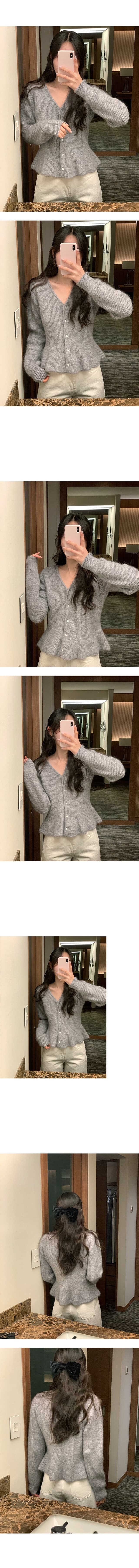 있음 선적 둘 색상 한 부서 V넥 허리 수축 진주 버클 스웨터 오픈 가디건 상세 이미지 3