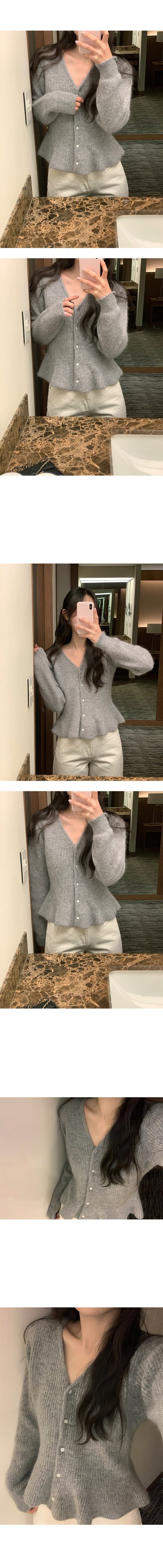 있음 선적 둘 색상 한 부서 V넥 허리 수축 진주 버클 스웨터 오픈 가디건 상세 이미지 4