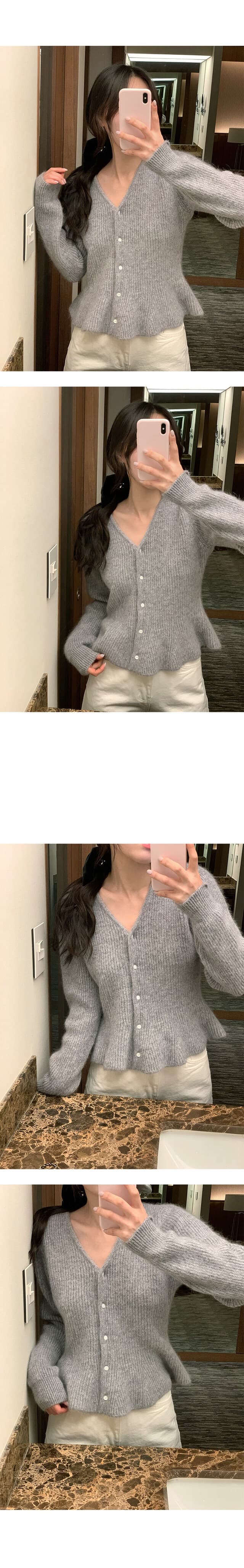 있음 선적 둘 색상 한 부서 V넥 허리 수축 진주 버클 스웨터 오픈 가디건 상세 이미지 5