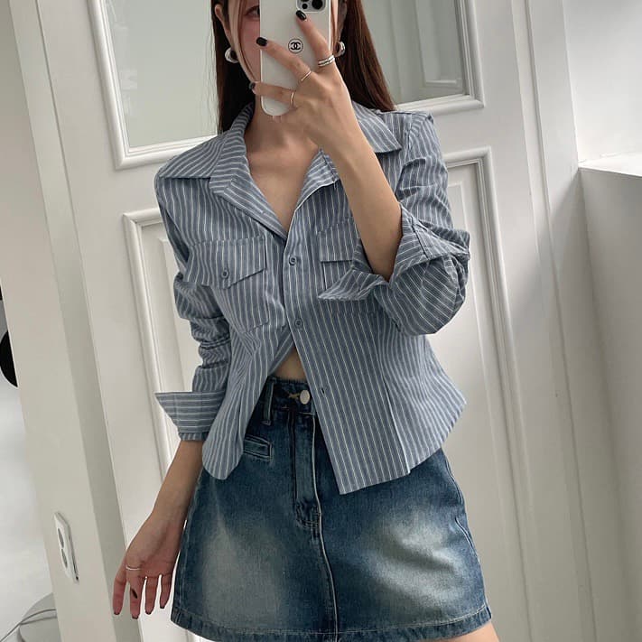 있음 선적 한 부서 품격 출퇴근 스트라이프 몸매 가꾸기 긴팔 셔츠