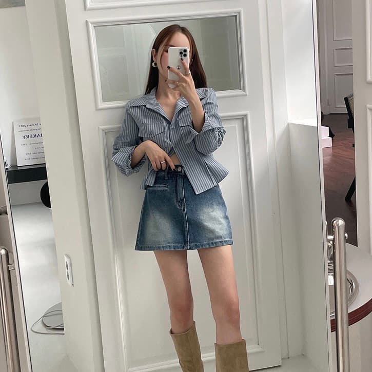 있음 선적 한 부서 품격 출퇴근 스트라이프 몸매 가꾸기 긴팔 셔츠 이미지 3