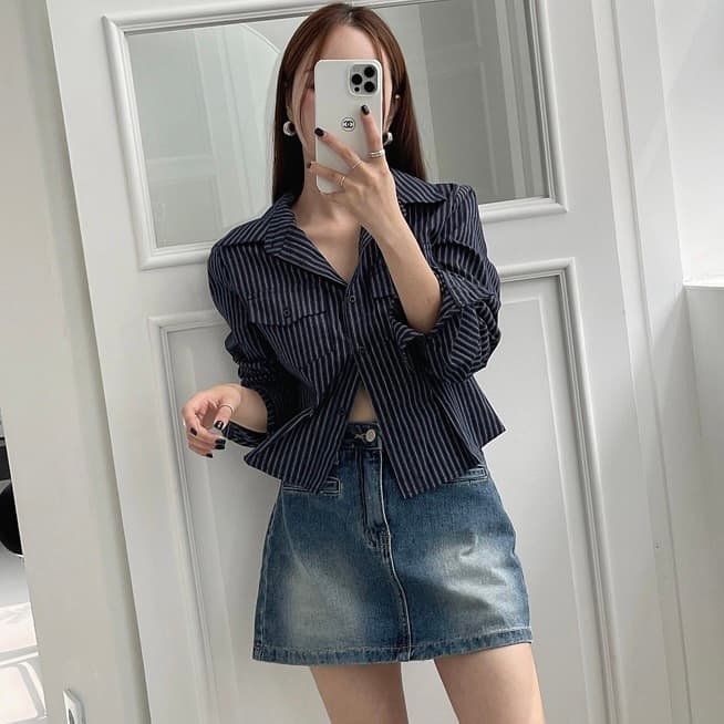 있음 선적 한 부서 품격 출퇴근 스트라이프 몸매 가꾸기 긴팔 셔츠 이미지 4