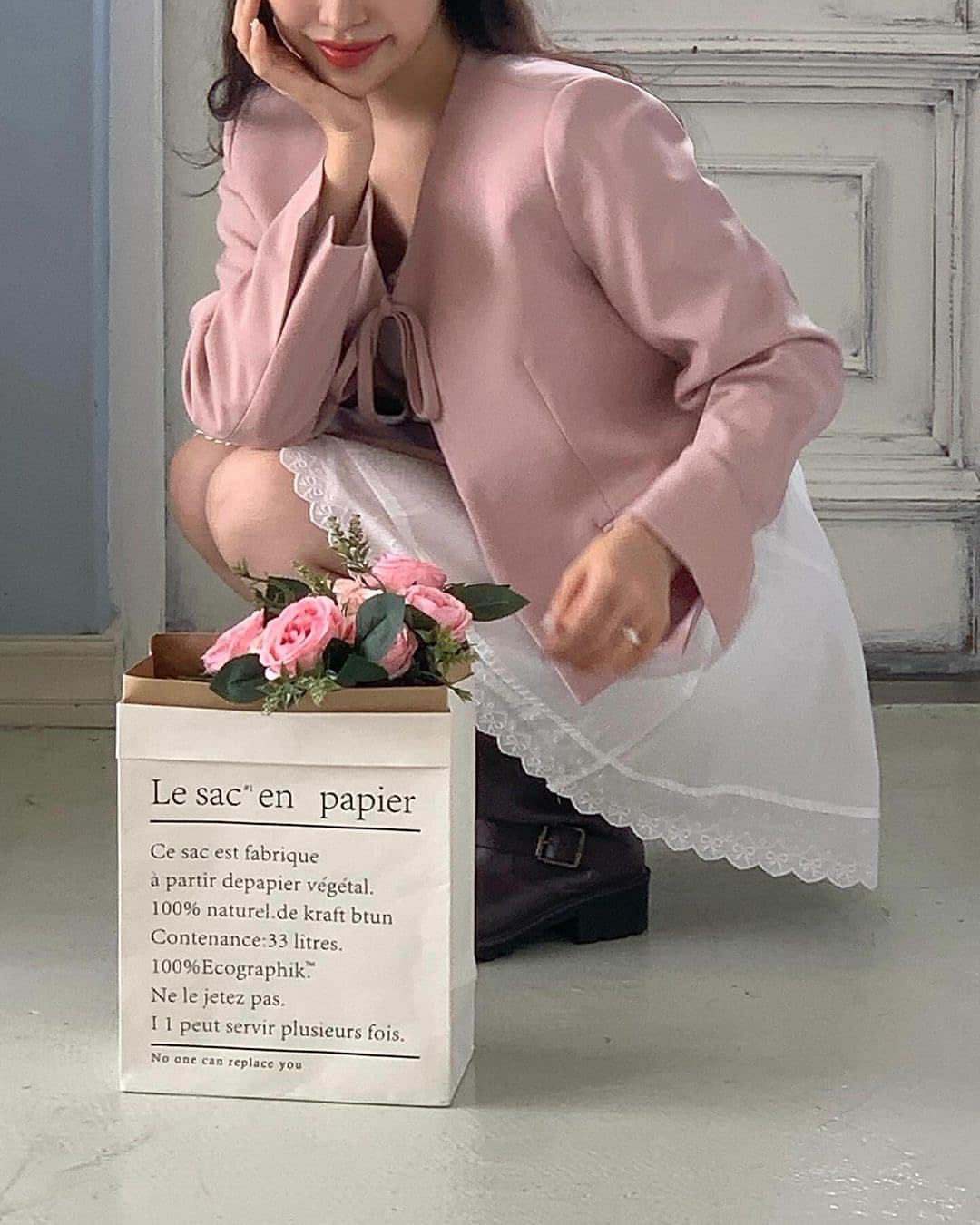 있음 선적 한 부서 부드러운 바람 이전 레이스업 V넥 긴팔 재킷 상세 이미지 12