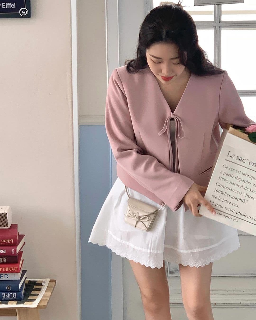 있음 선적 한 부서 부드러운 바람 이전 레이스업 V넥 긴팔 재킷 상세 이미지 13