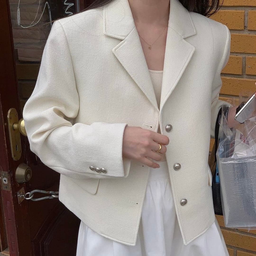 있음 선적 둘 색상 한 부서 출퇴근 정장 폴로 칼라 트위드 재킷 싱글 줄 버튼