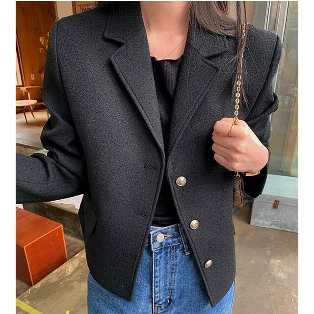 있음 선적 둘 색상 한 부서 출퇴근 정장 폴로 칼라 트위드 재킷 싱글 줄 버튼 이미지 2
