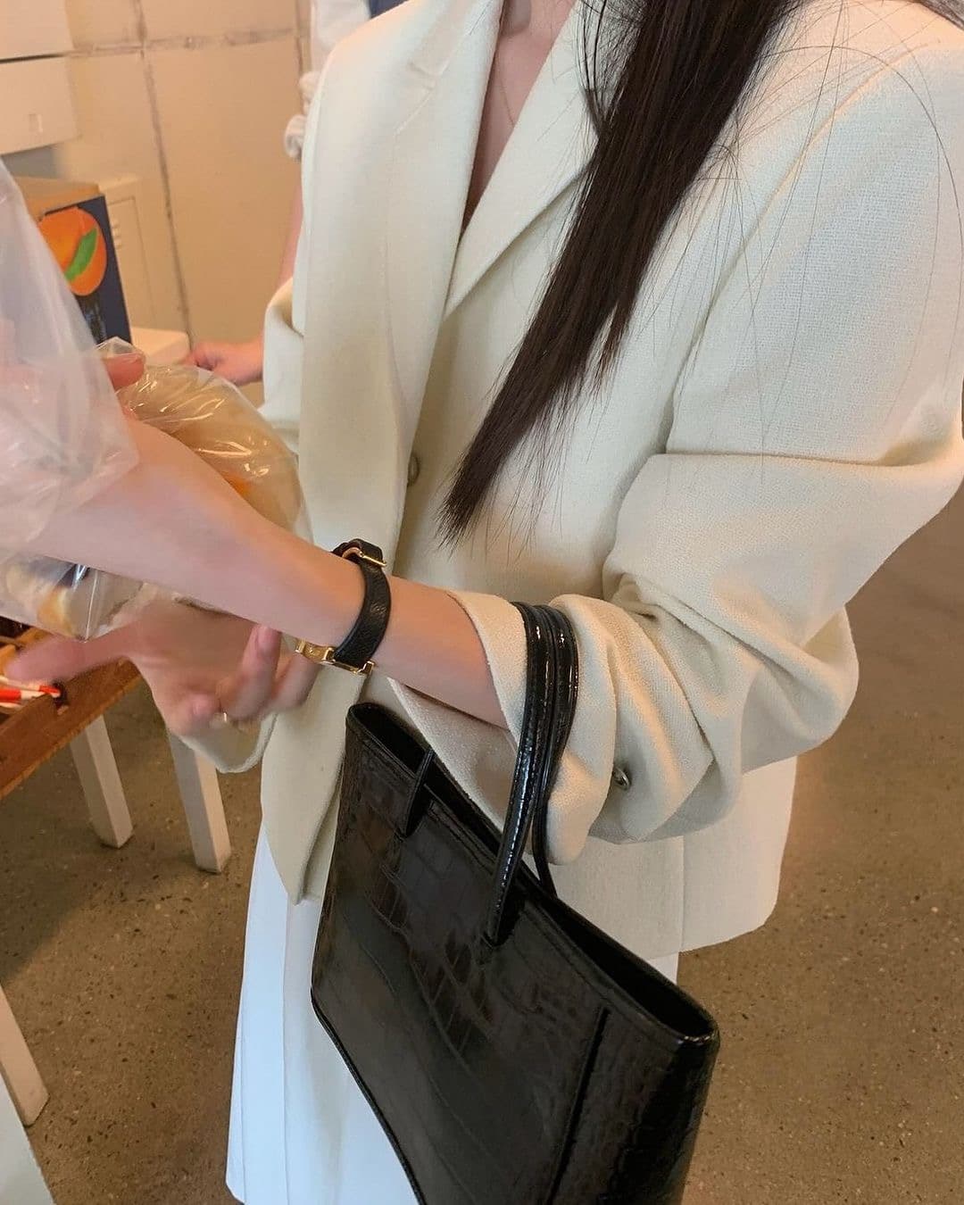 있음 선적 둘 색상 한 부서 출퇴근 정장 폴로 칼라 트위드 재킷 싱글 줄 버튼 상세 이미지 5