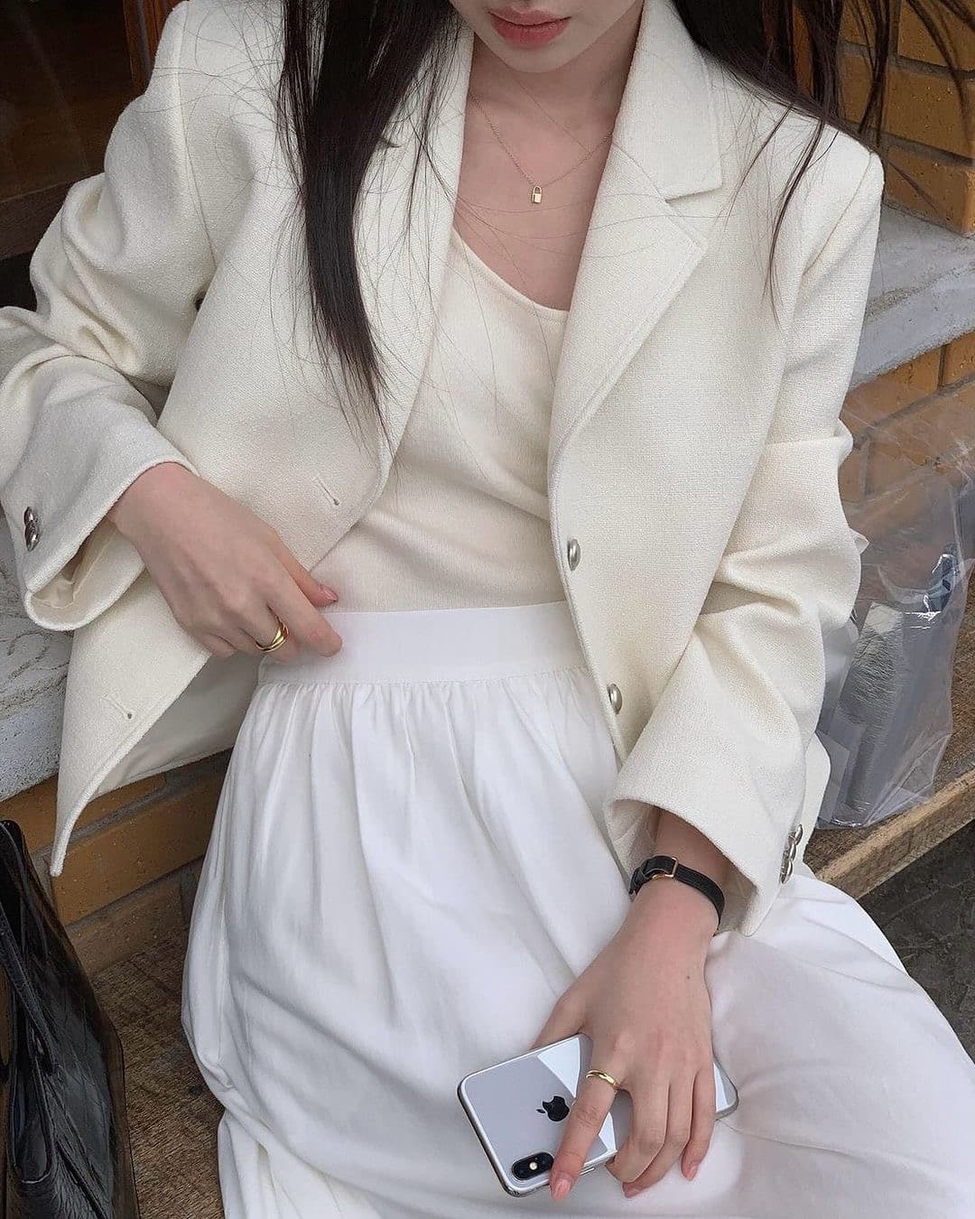 있음 선적 둘 색상 한 부서 출퇴근 정장 폴로 칼라 트위드 재킷 싱글 줄 버튼 상세 이미지 6