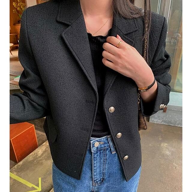 있음 선적 둘 색상 한 부서 출퇴근 정장 폴로 칼라 트위드 재킷 싱글 줄 버튼 상세 이미지 13