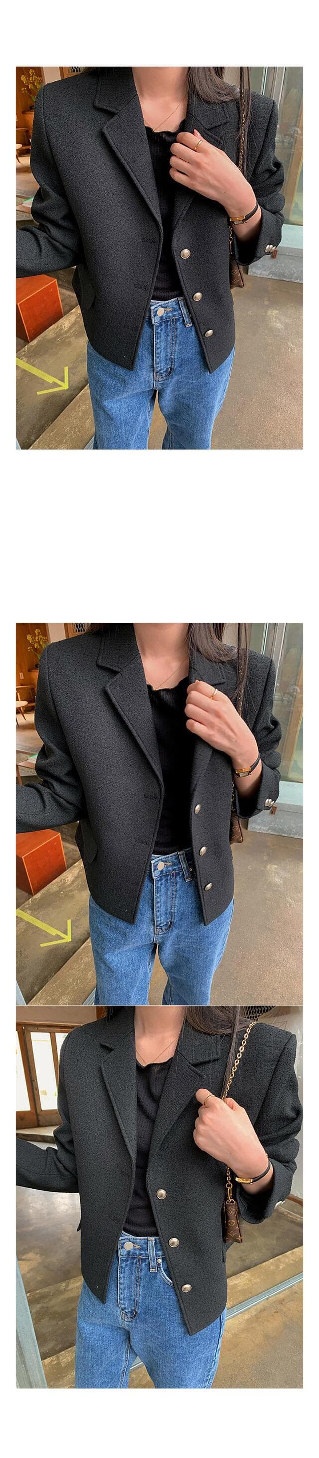 있음 선적 둘 색상 한 부서 출퇴근 정장 폴로 칼라 트위드 재킷 싱글 줄 버튼 상세 이미지 14