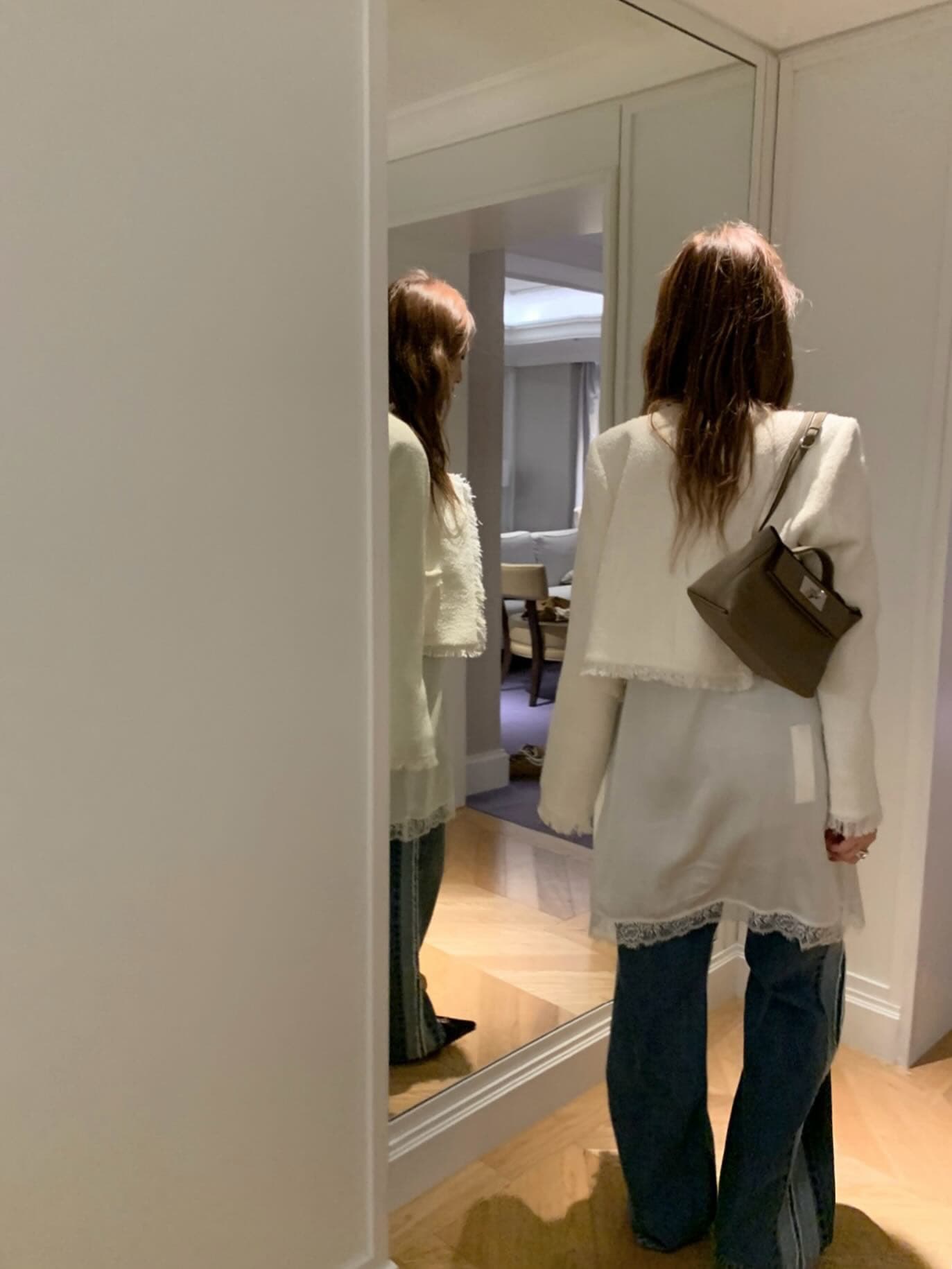 있음 선적 한 부서 품격 트위드 반드시 측면 길이 소매 재킷 상세 이미지 5