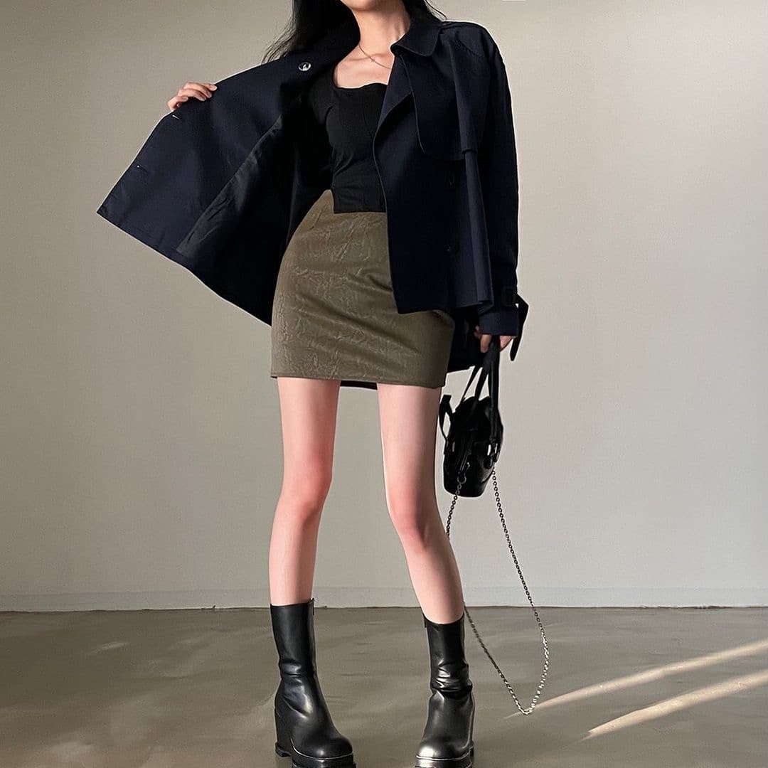 있음 선적 한 부서 폴로 칼라 루즈핏 쇼트 스타일 재킷 재킷 이중 버튼 이미지 3