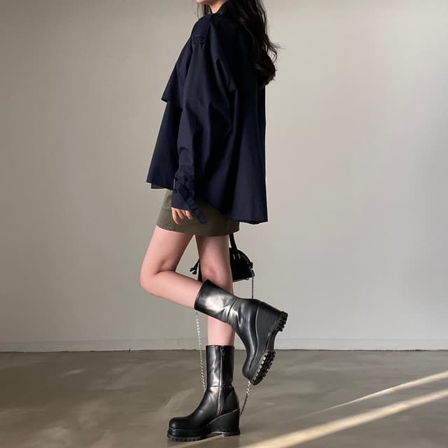 있음 선적 한 부서 폴로 칼라 루즈핏 쇼트 스타일 재킷 재킷 이중 버튼 상세 이미지 3