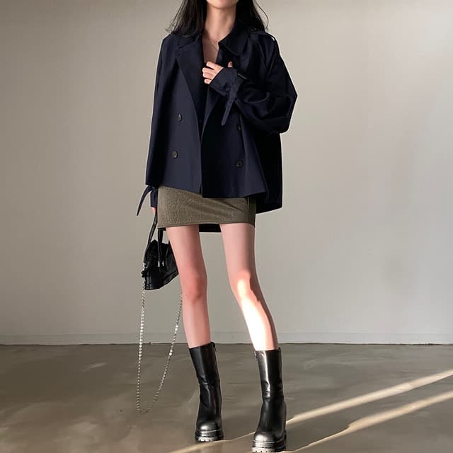 있음 선적 한 부서 폴로 칼라 루즈핏 쇼트 스타일 재킷 재킷 이중 버튼 상세 이미지 6