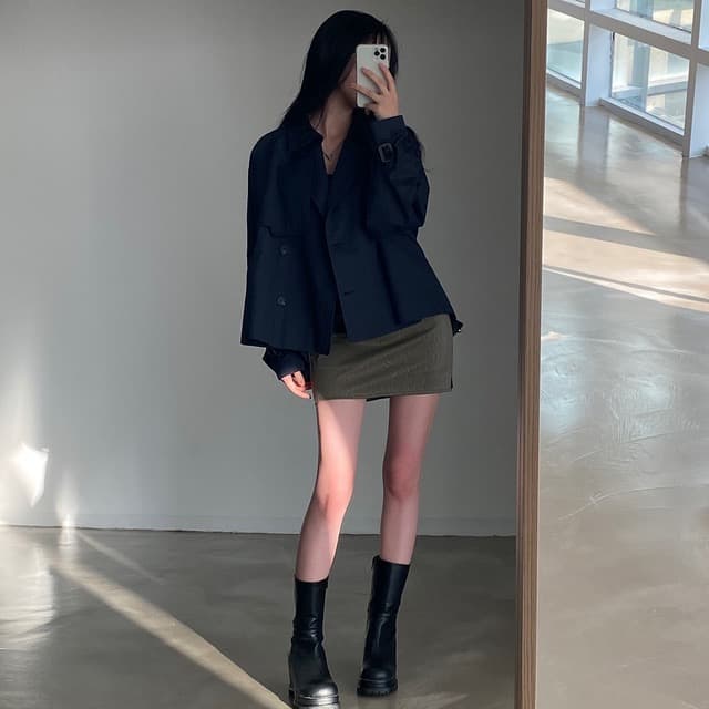 있음 선적 한 부서 폴로 칼라 루즈핏 쇼트 스타일 재킷 재킷 이중 버튼 상세 이미지 7