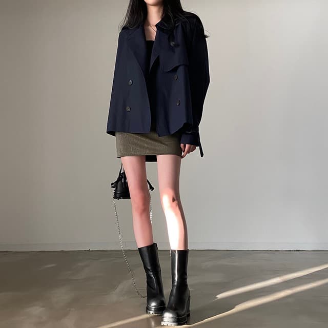 있음 선적 한 부서 폴로 칼라 루즈핏 쇼트 스타일 재킷 재킷 이중 버튼 상세 이미지 8
