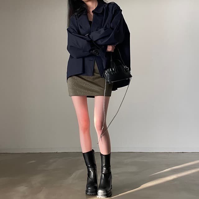 있음 선적 한 부서 폴로 칼라 루즈핏 쇼트 스타일 재킷 재킷 이중 버튼 상세 이미지 9