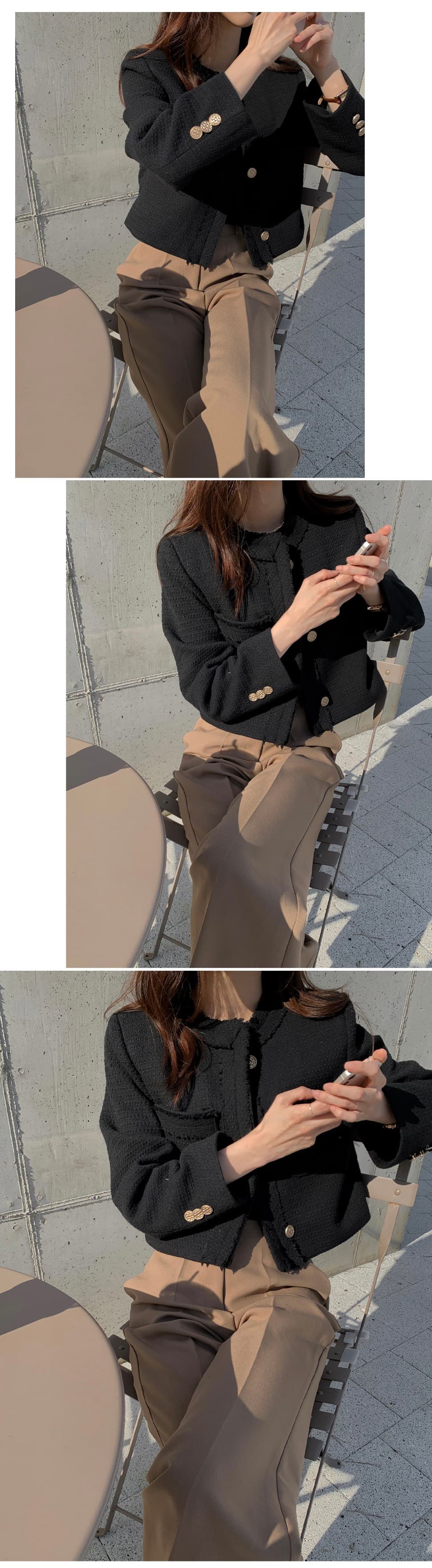 있음 선적 한 부서 미니멀리즘 라운드 넥 트위드 반드시 측면 길이 소매 재킷 상세 이미지 7