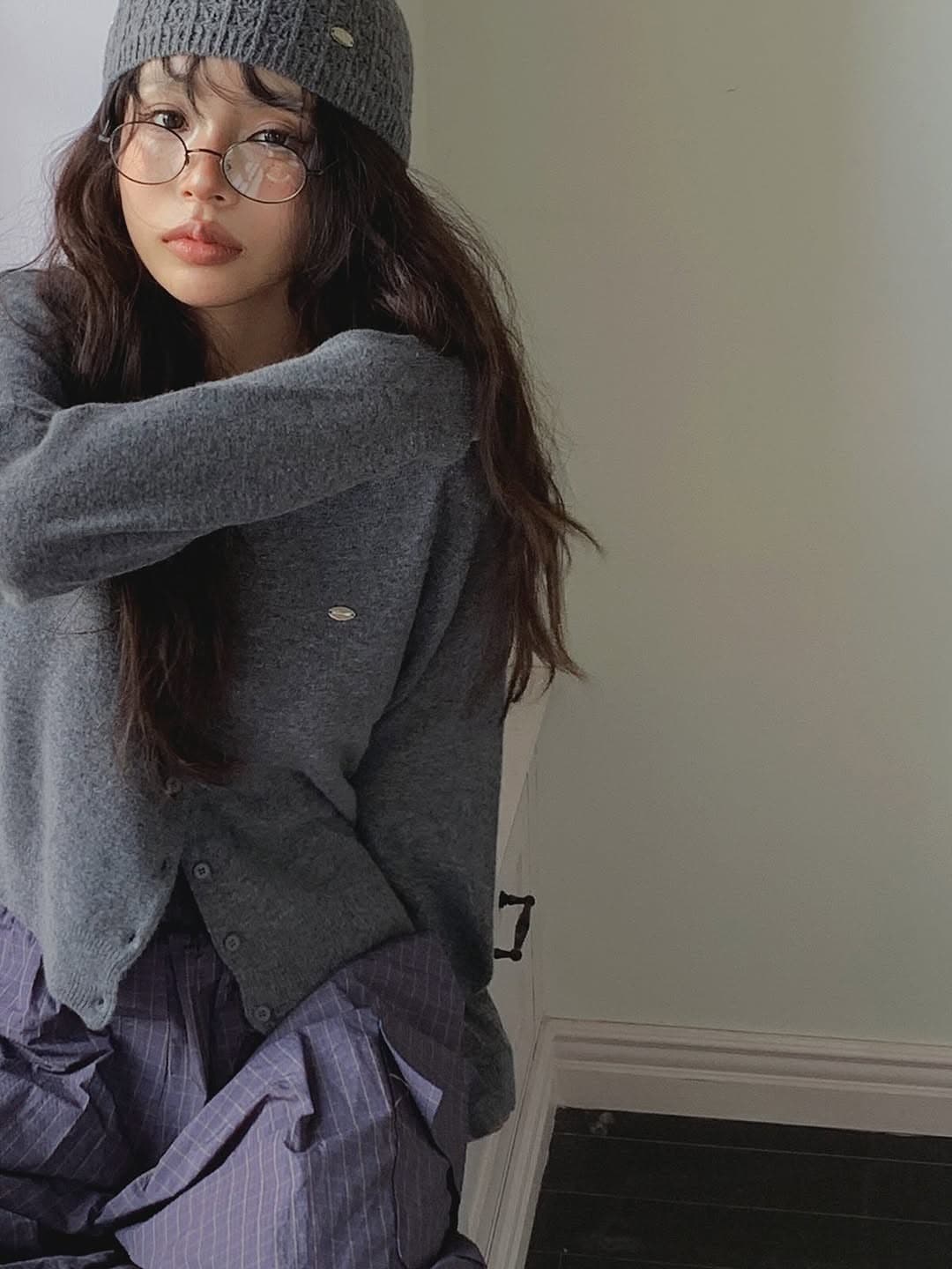 있음 선적 한 부서 삼색 미니멀리즘 캐주얼 라운드 넥 긴팔 털 니트 오픈 가디건 상세 이미지 22