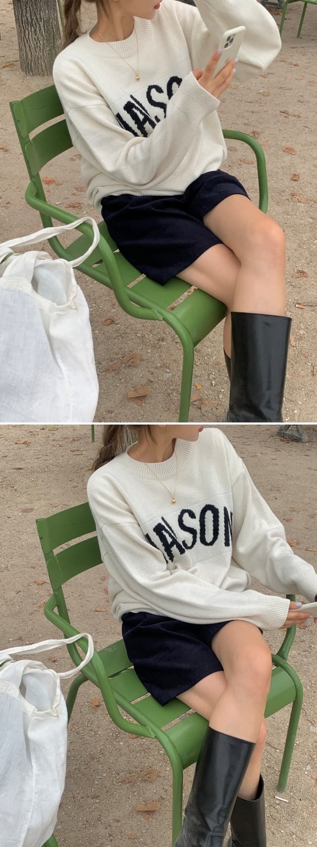 있음 선적 한 부서 미니멀리즘 알파벳 자카드 라운드 넥 풀오버 상세 이미지 1