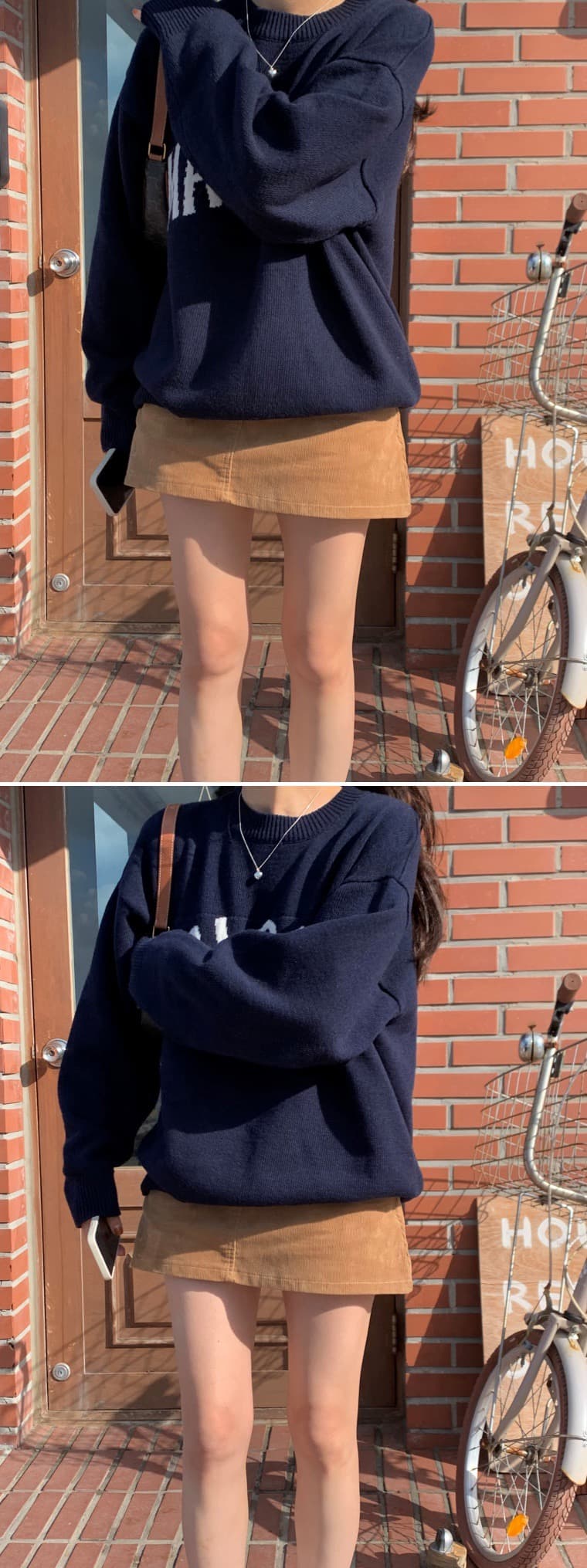 있음 선적 한 부서 미니멀리즘 알파벳 자카드 라운드 넥 풀오버 상세 이미지 4