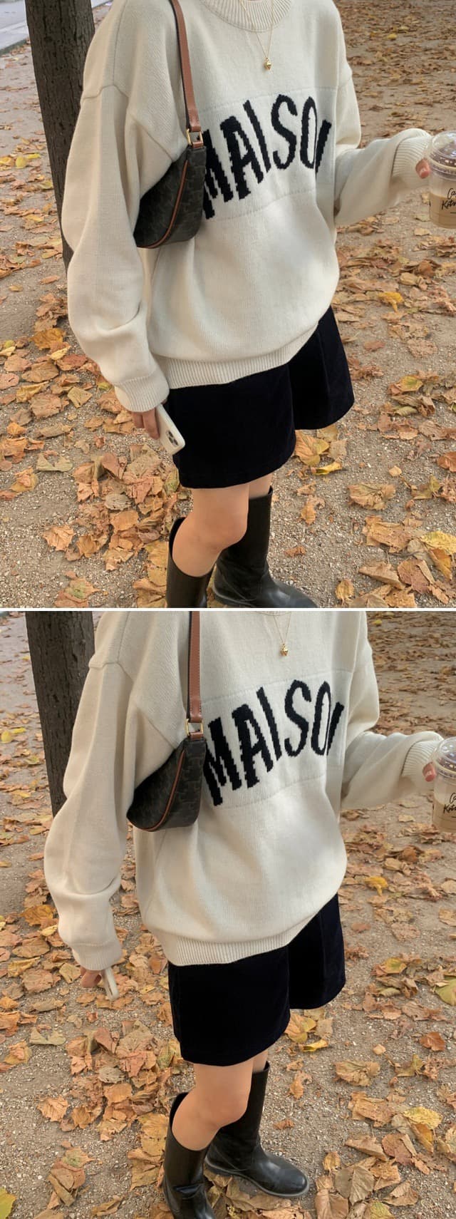 있음 선적 한 부서 미니멀리즘 알파벳 자카드 라운드 넥 풀오버 상세 이미지 6