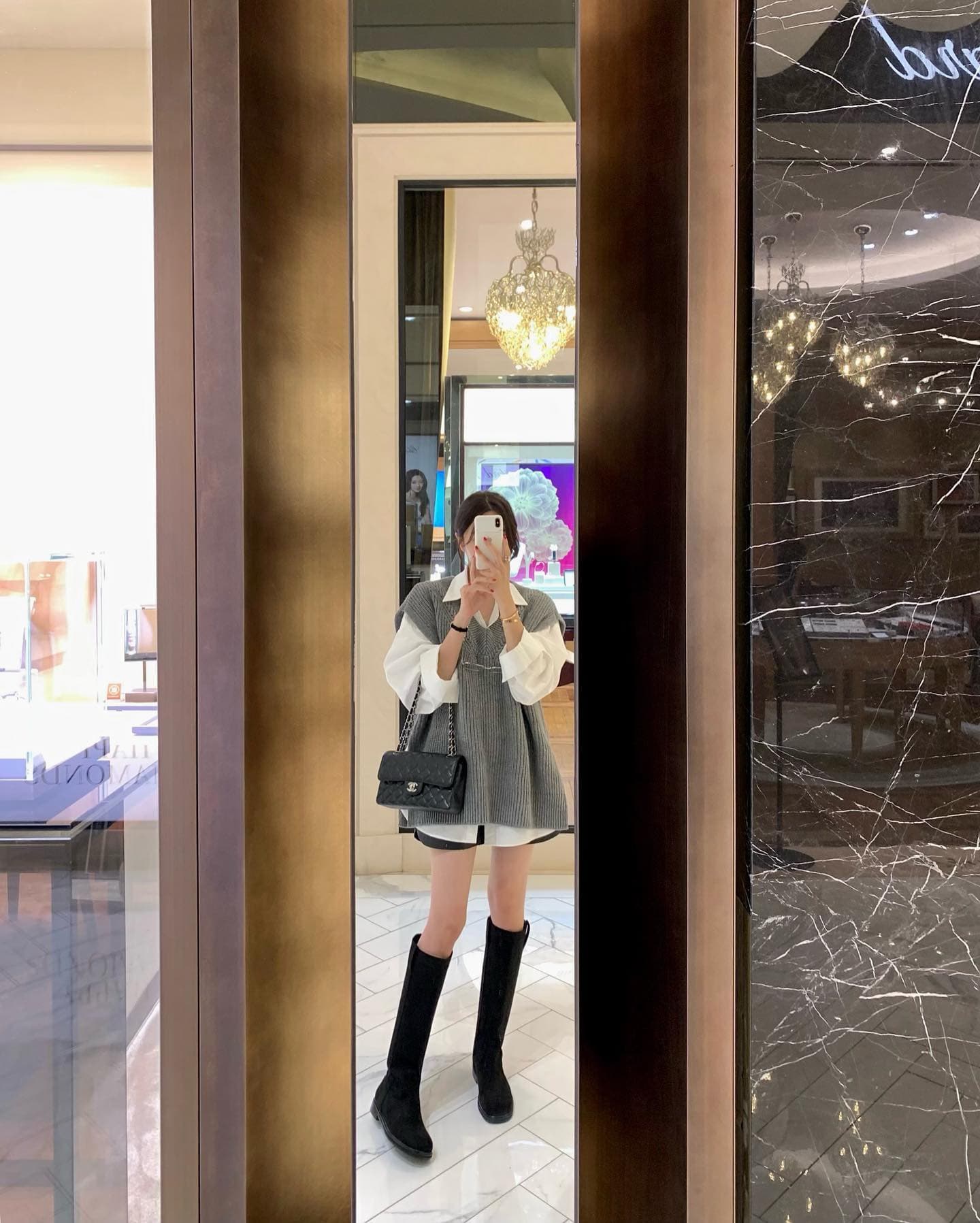 있음 선적 느슨함 센스 한 부서 스택 착용 투피스 세트 구덩이 기사 스웨터 베스트 다용도 긴팔 화이트 여성 셔츠 상세 이미지 1