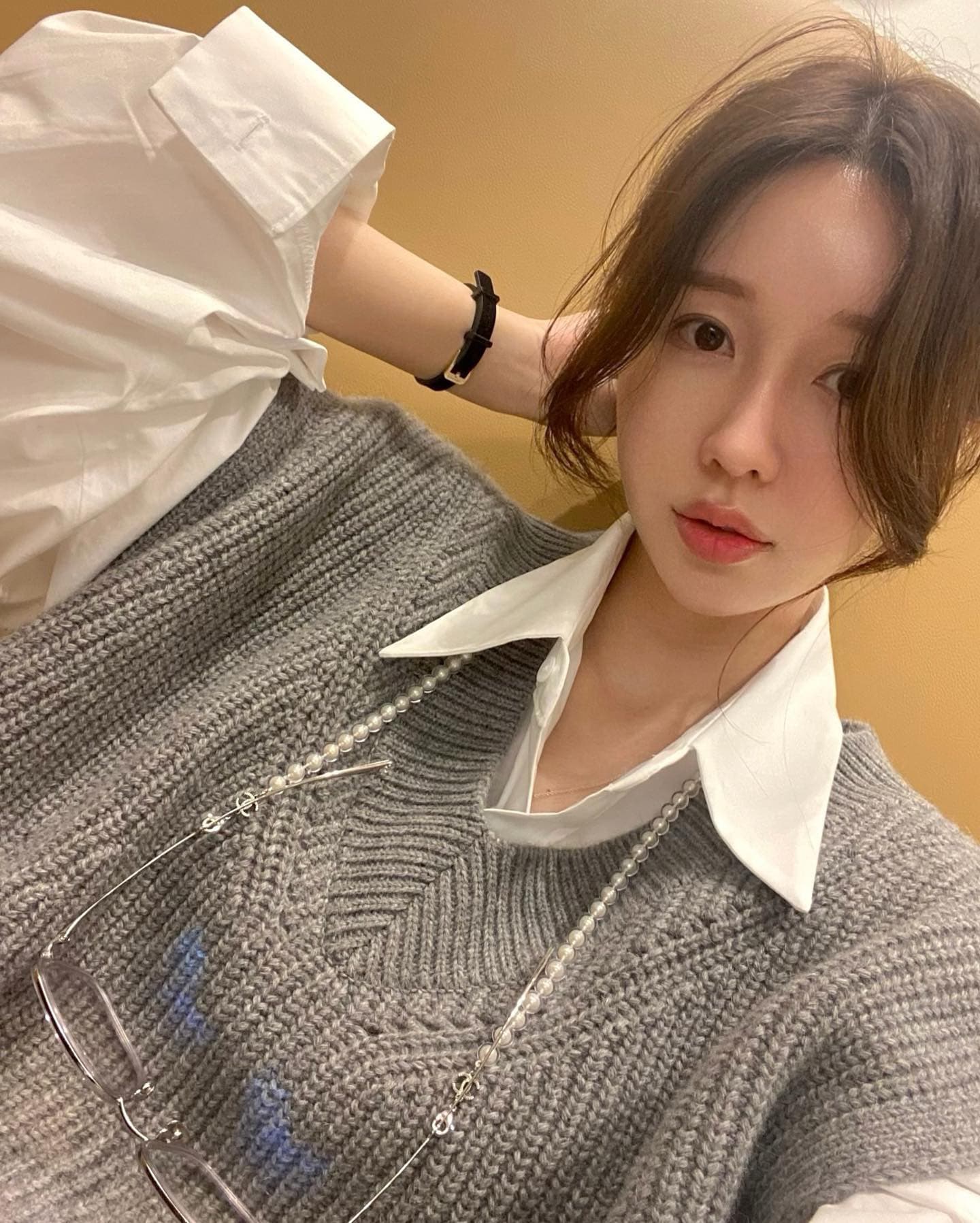 있음 선적 느슨함 센스 한 부서 스택 착용 투피스 세트 구덩이 기사 스웨터 베스트 다용도 긴팔 화이트 여성 셔츠 상세 이미지 3