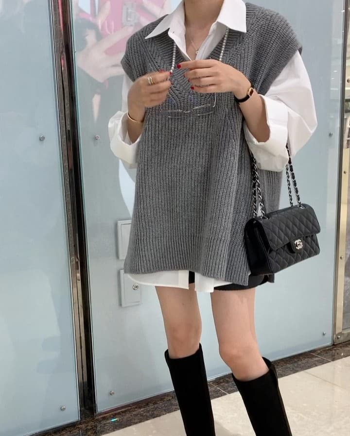 있음 선적 느슨함 센스 한 부서 스택 착용 투피스 세트 구덩이 기사 스웨터 베스트 다용도 긴팔 화이트 여성 셔츠 상세 이미지 6