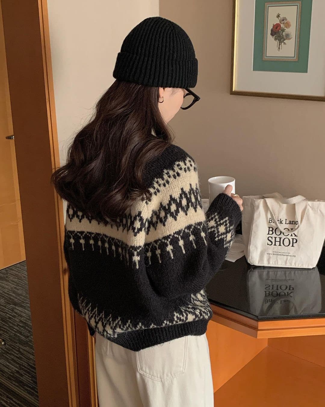 있음 선적 한 부서 레트로 공정한 섬 자카드 라운드 넥 루즈핏 느긋한 바람 배색 부드러운 찹쌀 다용도 스웨터 상세 이미지 5