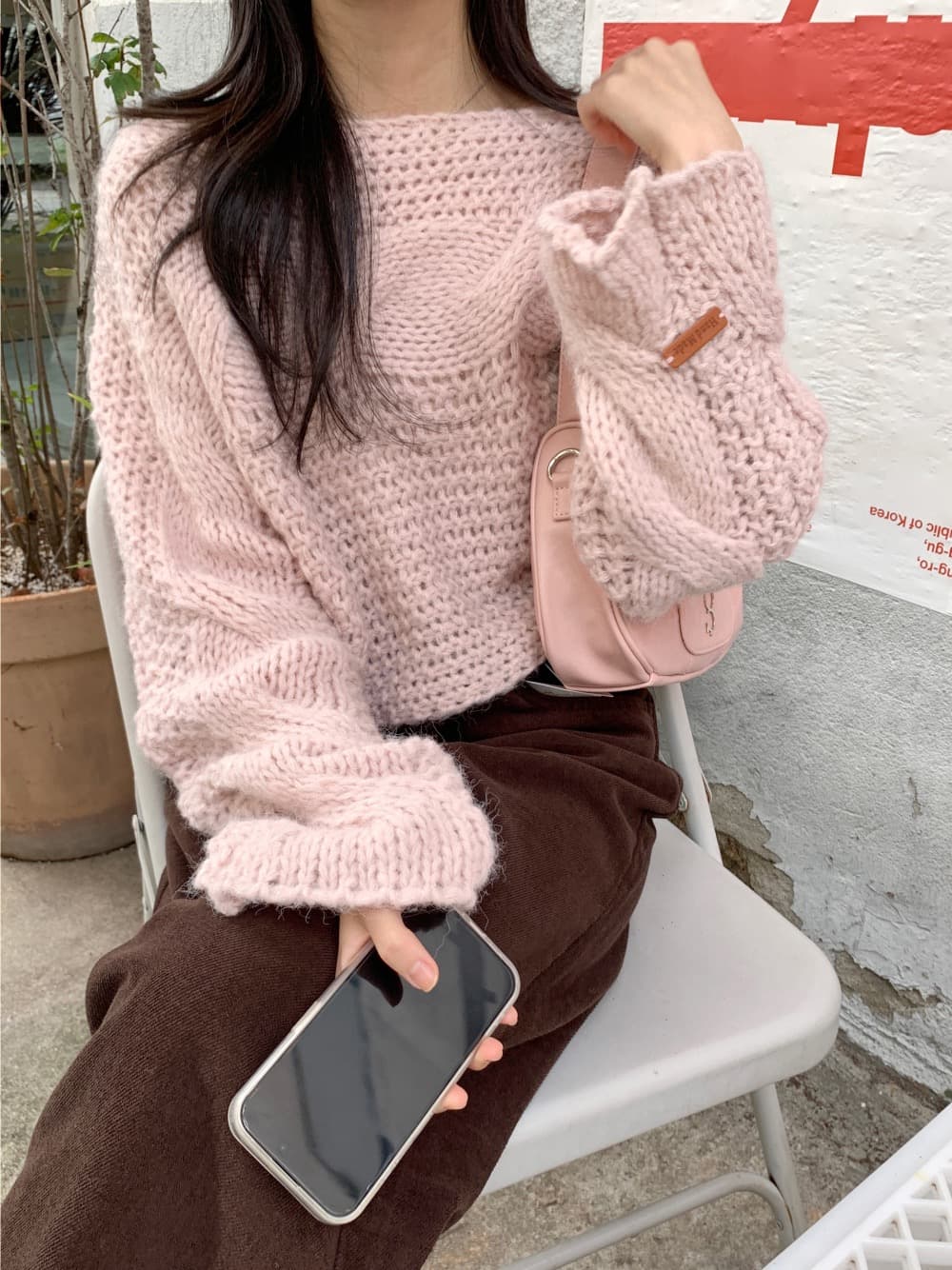 있음 선적 한 부서 느긋한 홀로우 아웃 보트넥 꽈배기 매듭 풀오버 상세 이미지 1