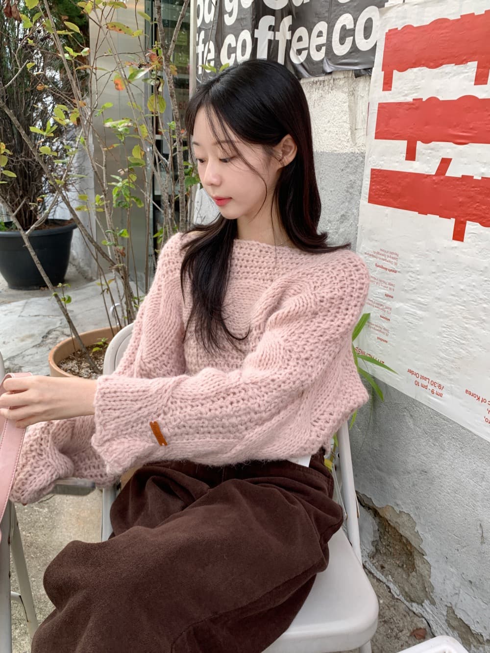 있음 선적 한 부서 느긋한 홀로우 아웃 보트넥 꽈배기 매듭 풀오버 상세 이미지 2