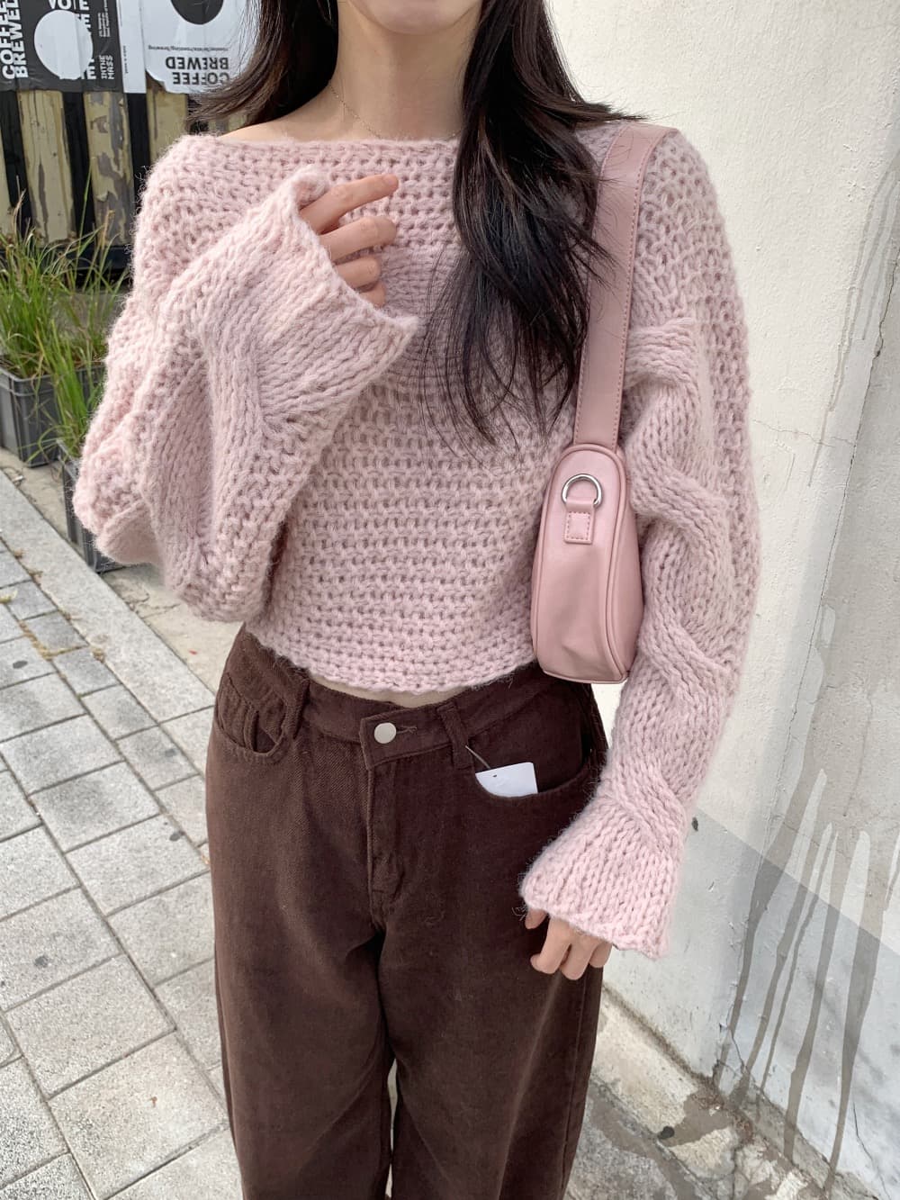 있음 선적 한 부서 느긋한 홀로우 아웃 보트넥 꽈배기 매듭 풀오버 상세 이미지 3