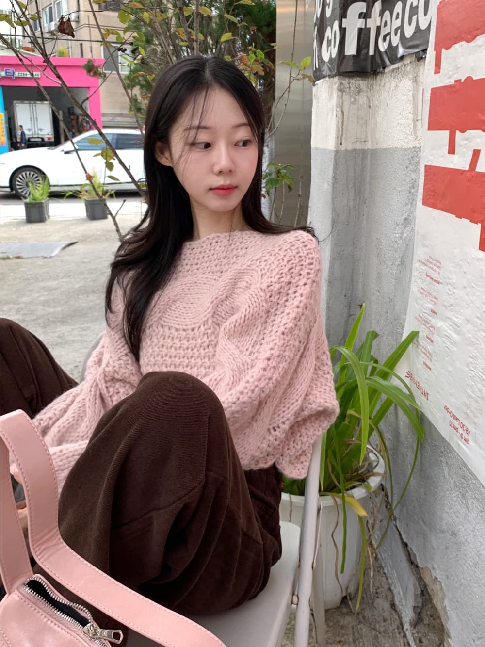 있음 선적 한 부서 느긋한 홀로우 아웃 보트넥 꽈배기 매듭 풀오버 상세 이미지 4