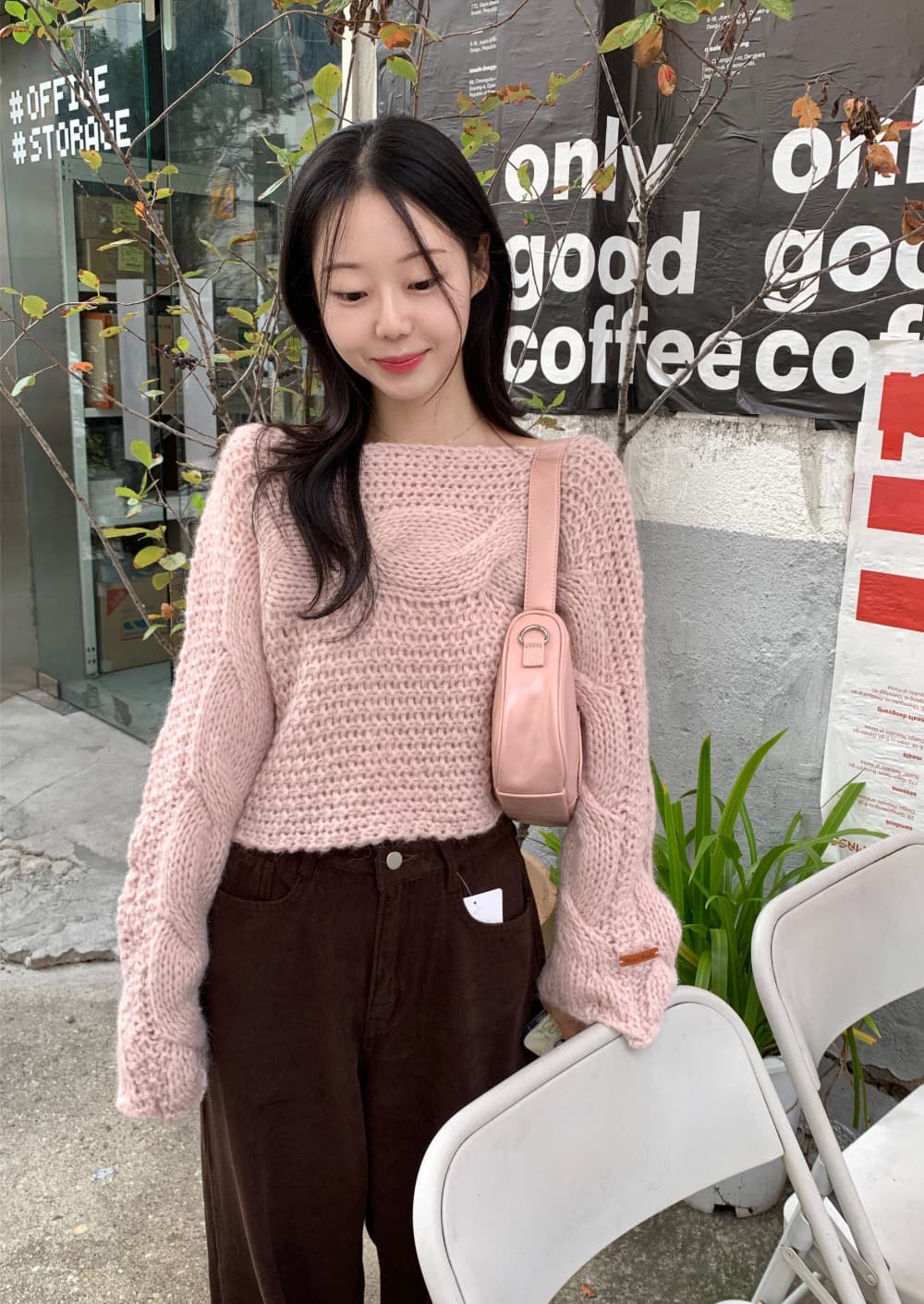 있음 선적 한 부서 느긋한 홀로우 아웃 보트넥 꽈배기 매듭 풀오버 상세 이미지 6